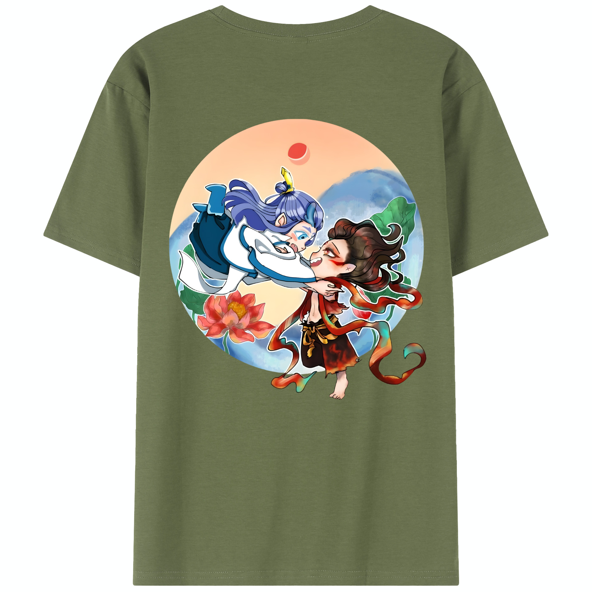 （画像用） Ne Zha 2 ナタ 魔童の大暴れ 綿100％半袖Tシャツ（背面プリント）